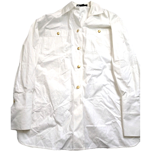 ESCADA SPORT Long Sleeve Button BLOUSE Top SIZE S Solid White Cotton - Picture 1 of 13